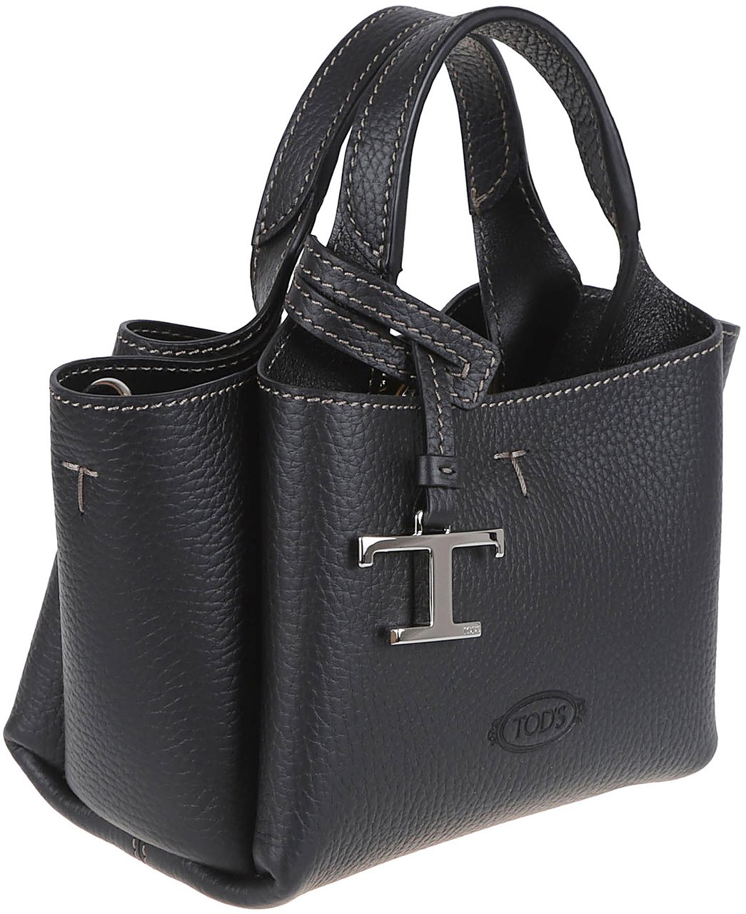 Tod's Textured Calfskin Handbag with Embossed Logo Zwart