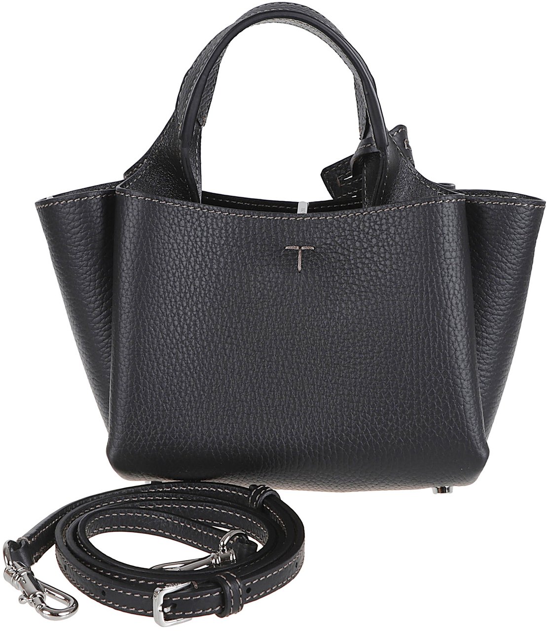 Tod's Textured Calfskin Handbag with Embossed Logo Zwart