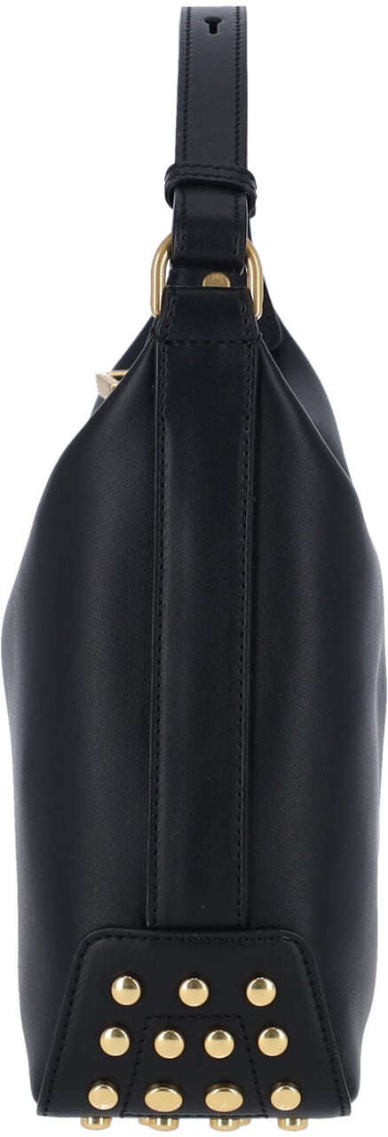 Tod's Black Metal Dots Calf Leather Shoulder Bag Zwart