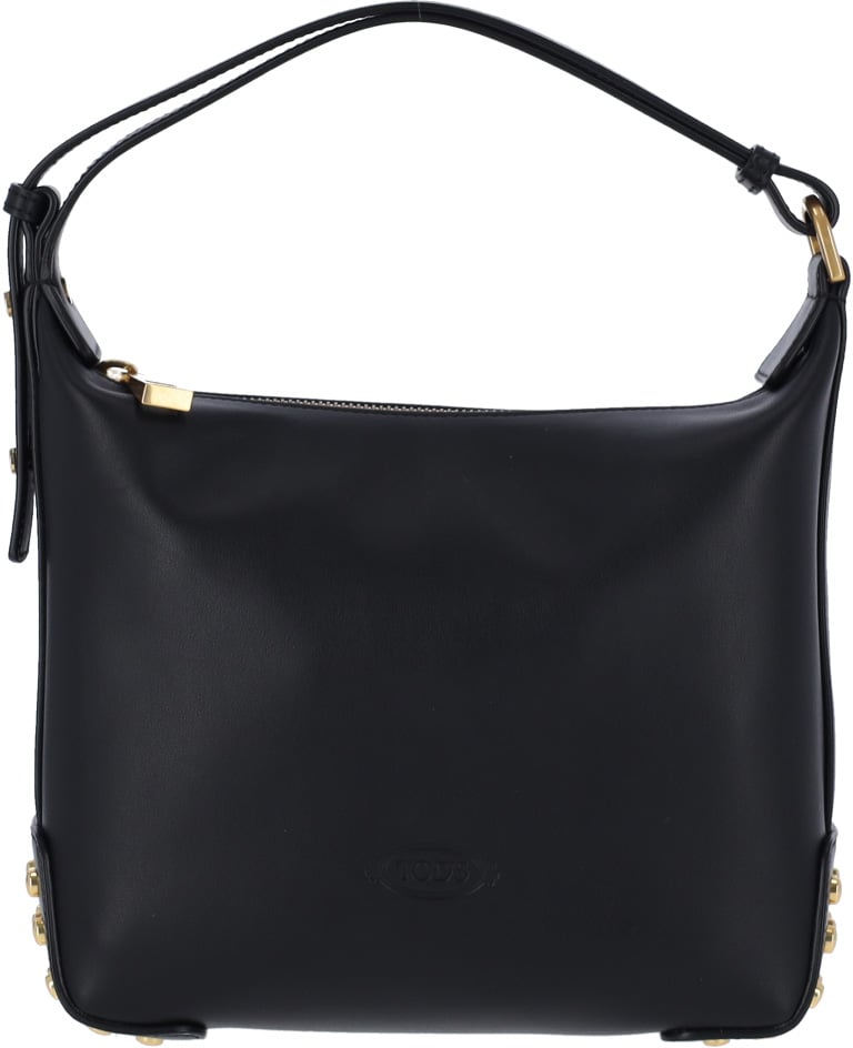 Tod's Black Metal Dots Calf Leather Shoulder Bag Zwart