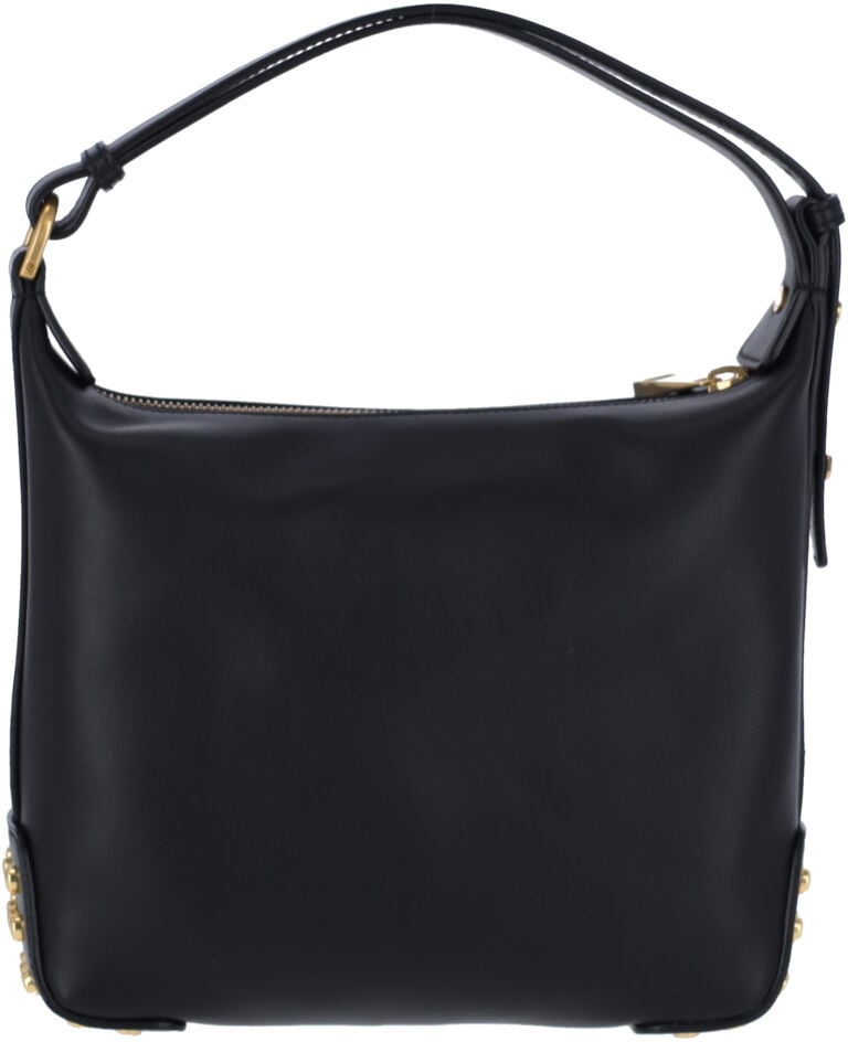 Tod's Black Metal Dots Calf Leather Shoulder Bag Zwart