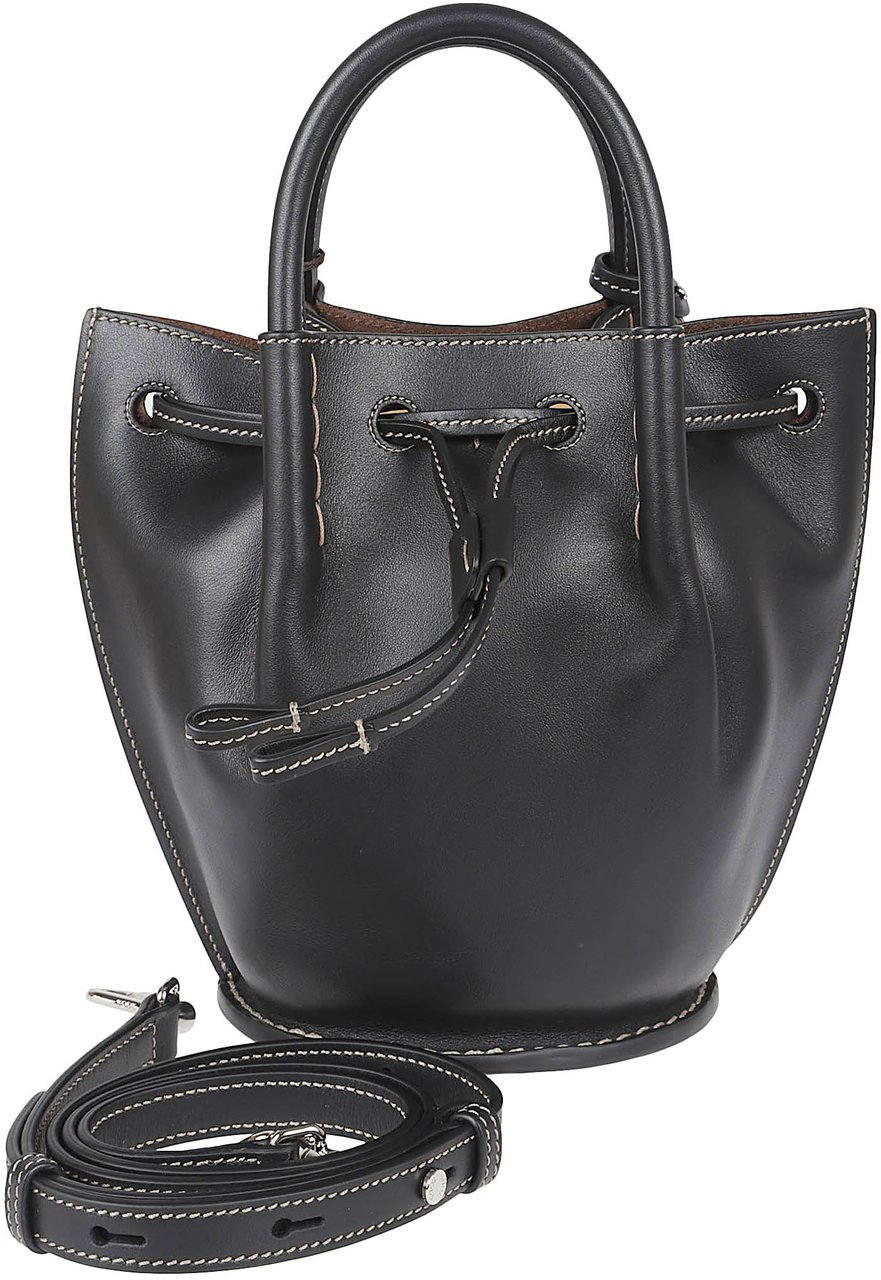 Tod's Structured Black Calfskin Bag with Drawstring Closure Zwart