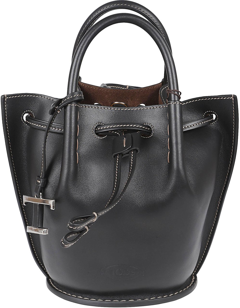 Tod's Structured Black Calfskin Bag with Drawstring Closure Zwart