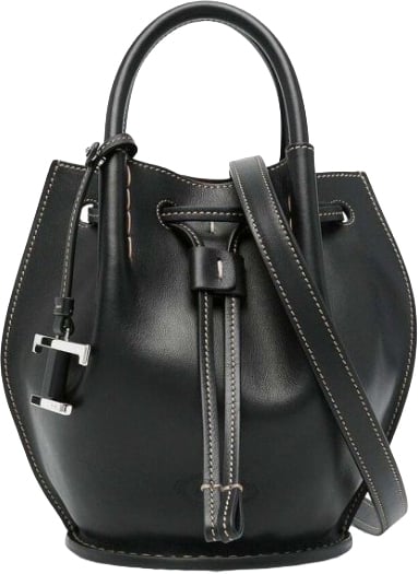 Tod's Structured Black Calfskin Bag with Drawstring Closure Zwart