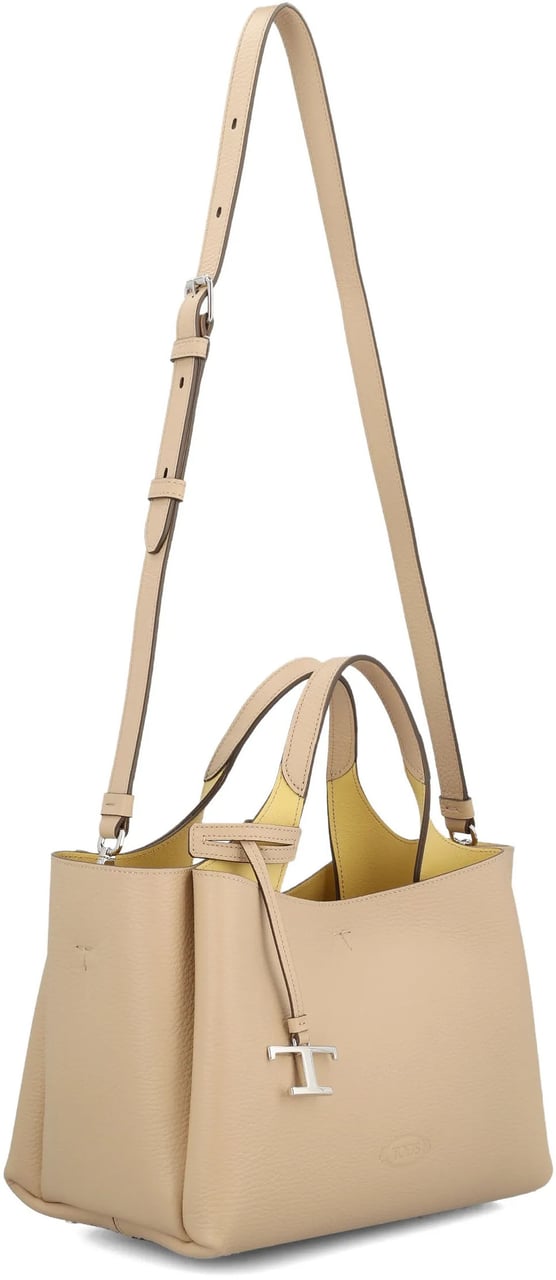 Tod's Beige Structured Leather Handbag Neutraal