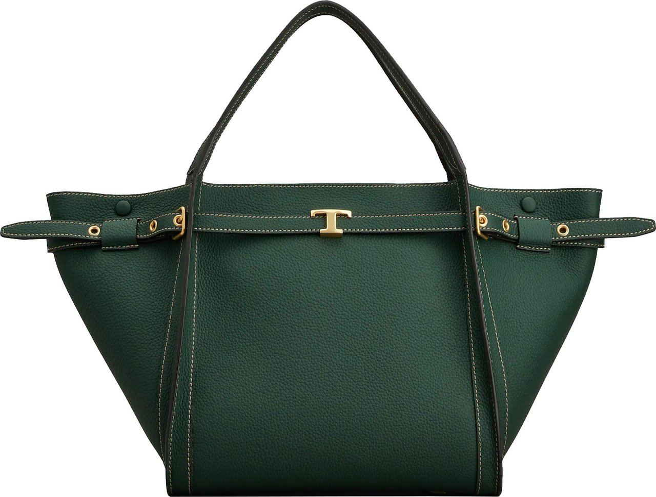 Tod's Green Borsa Textured Leather Handbag Zwart