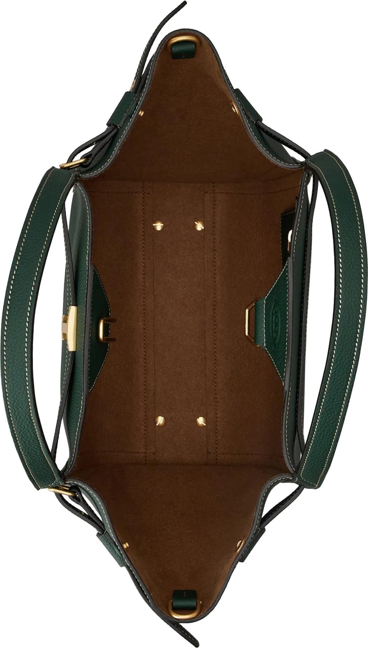 Tod's Green Borsa Textured Leather Handbag Zwart