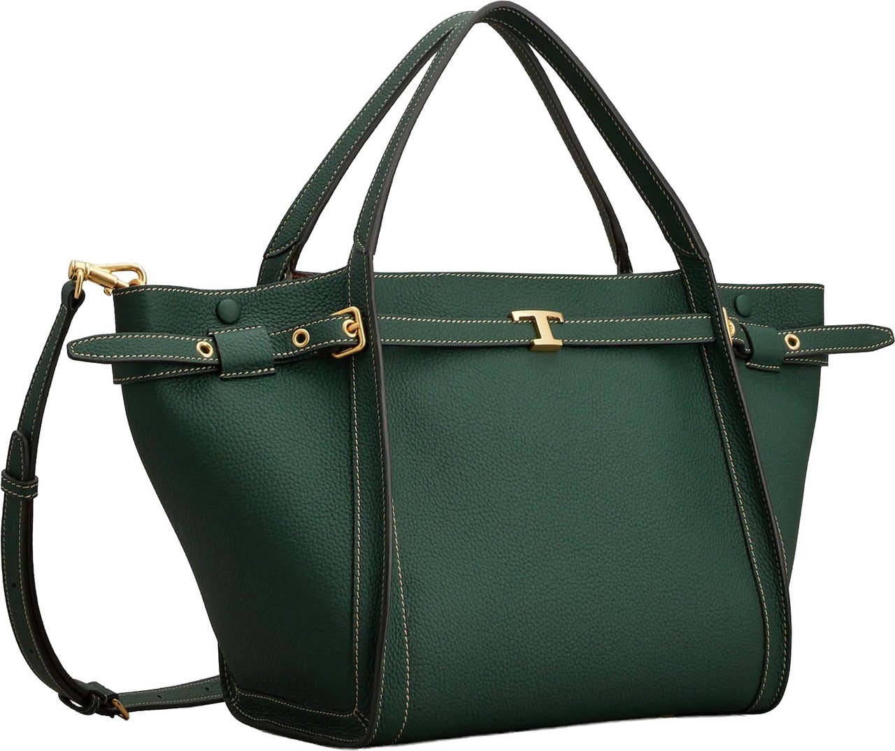 Tod's Green Borsa Textured Leather Handbag Zwart