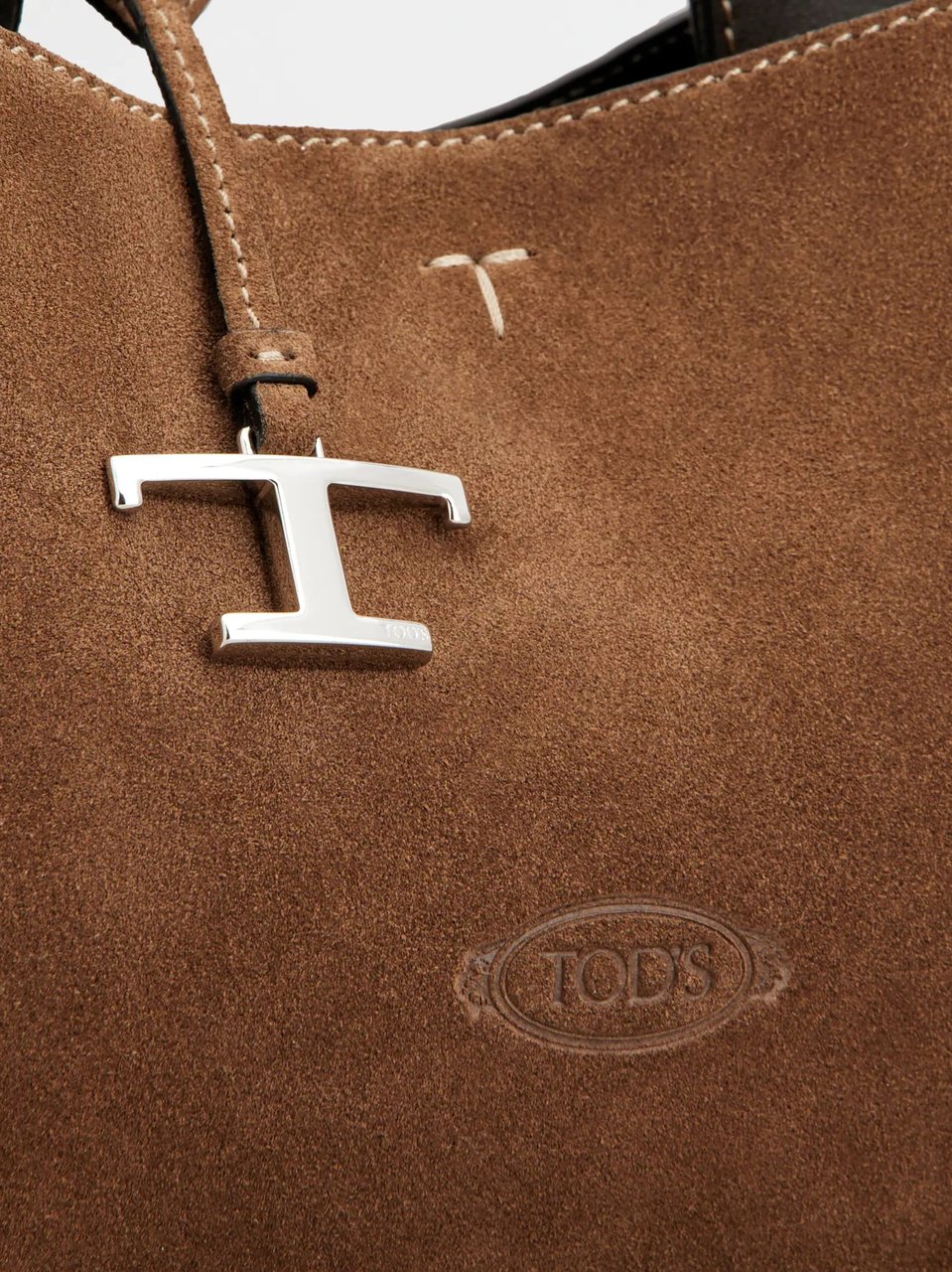 Tod's Trapezoidal Brown Suede Handbag With Structured Design Bruin