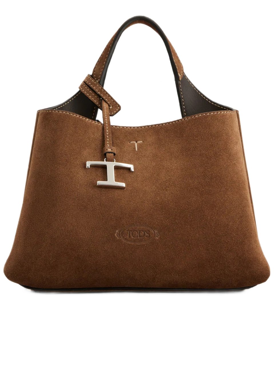 Tod's Trapezoidal Brown Suede Handbag With Structured Design Bruin