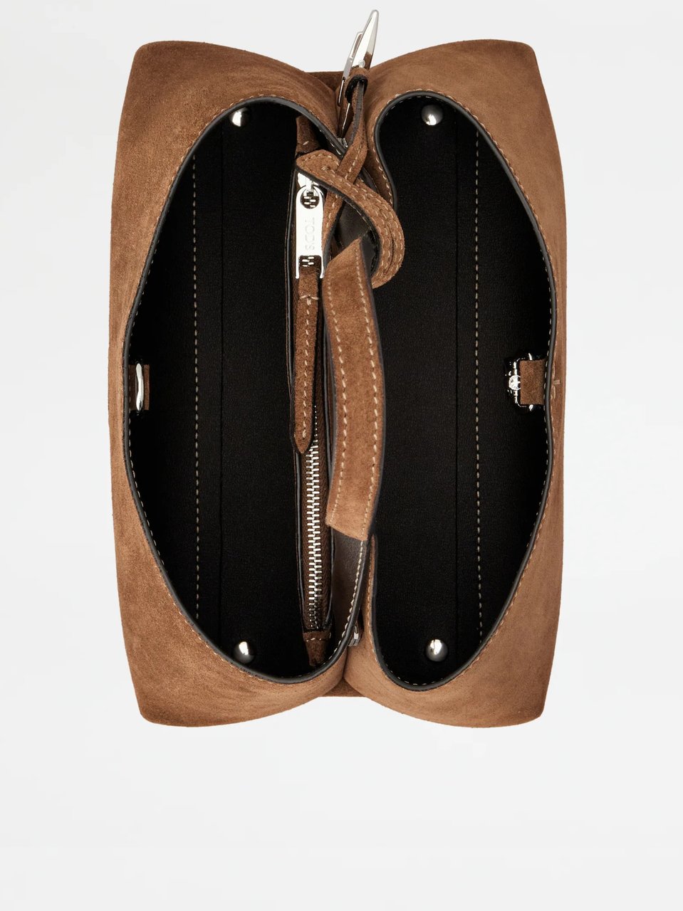 Tod's Trapezoidal Brown Suede Handbag With Structured Design Bruin