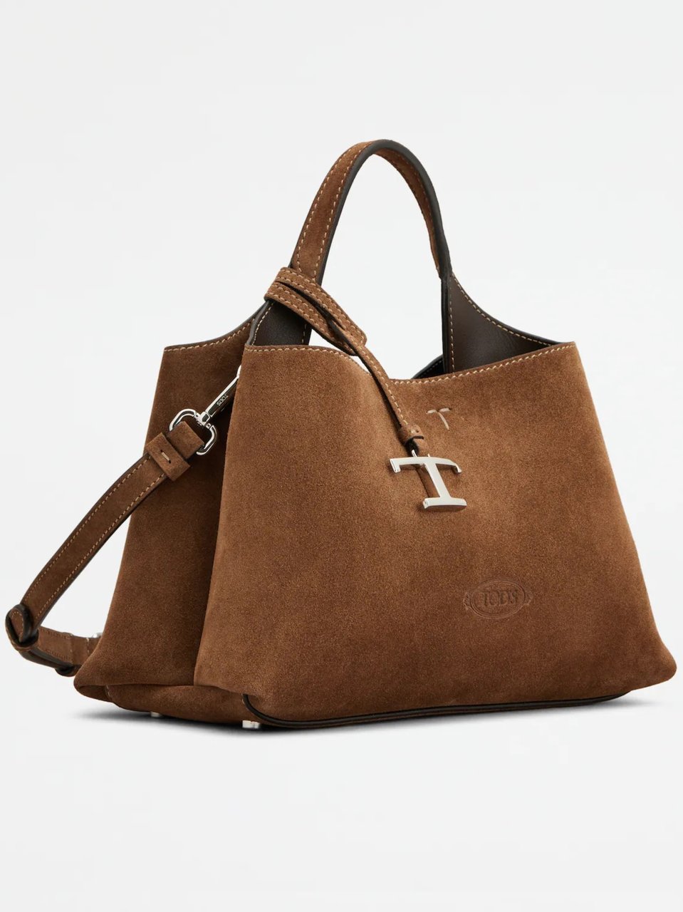 Tod's Trapezoidal Brown Suede Handbag With Structured Design Bruin