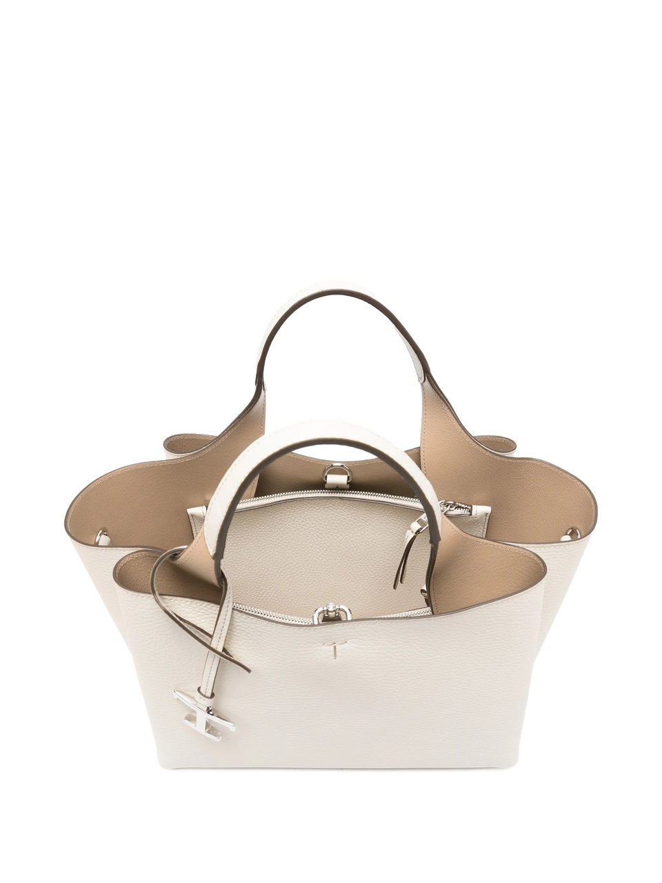 Tod's Pebbled Leather Tote Handbag Wit