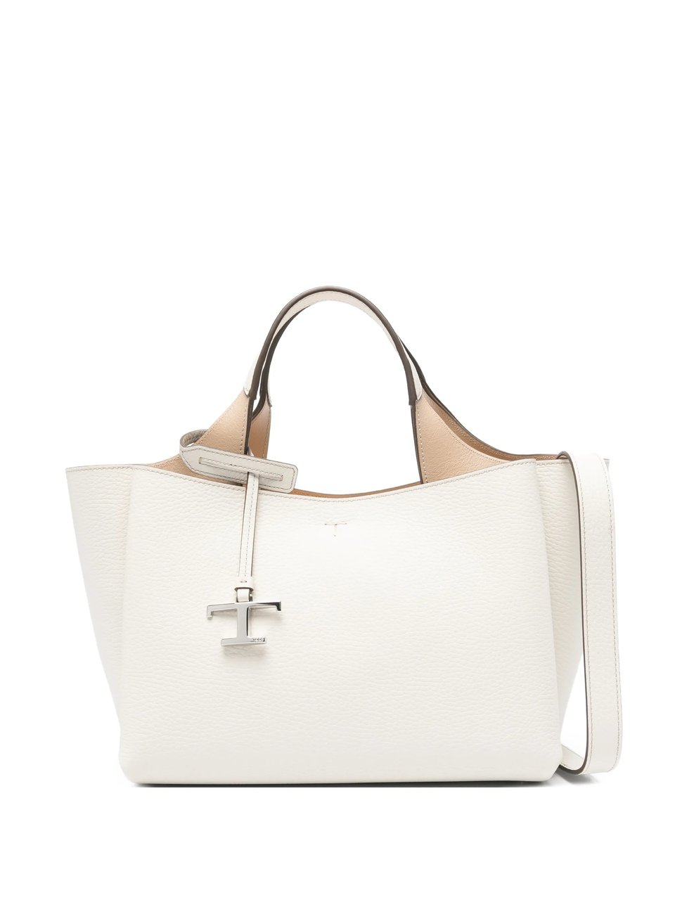 Tod's Pebbled Leather Tote Handbag Wit