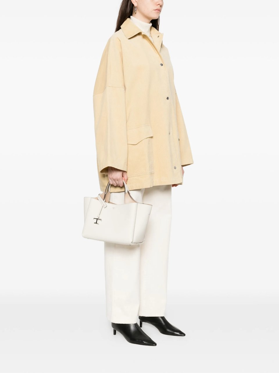 Tod's Pebbled Leather Tote Handbag Wit