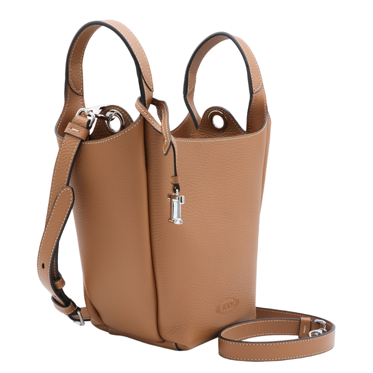 Tod's Structured Bucket Bag in Textured Leather Bruin