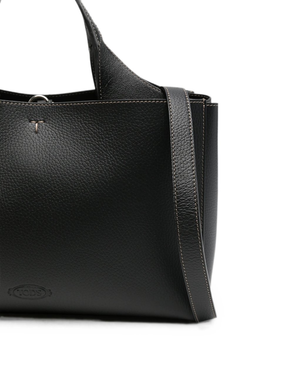 Tod's Structured Black Handbag with Dual Handles and Detachable Strap Zwart