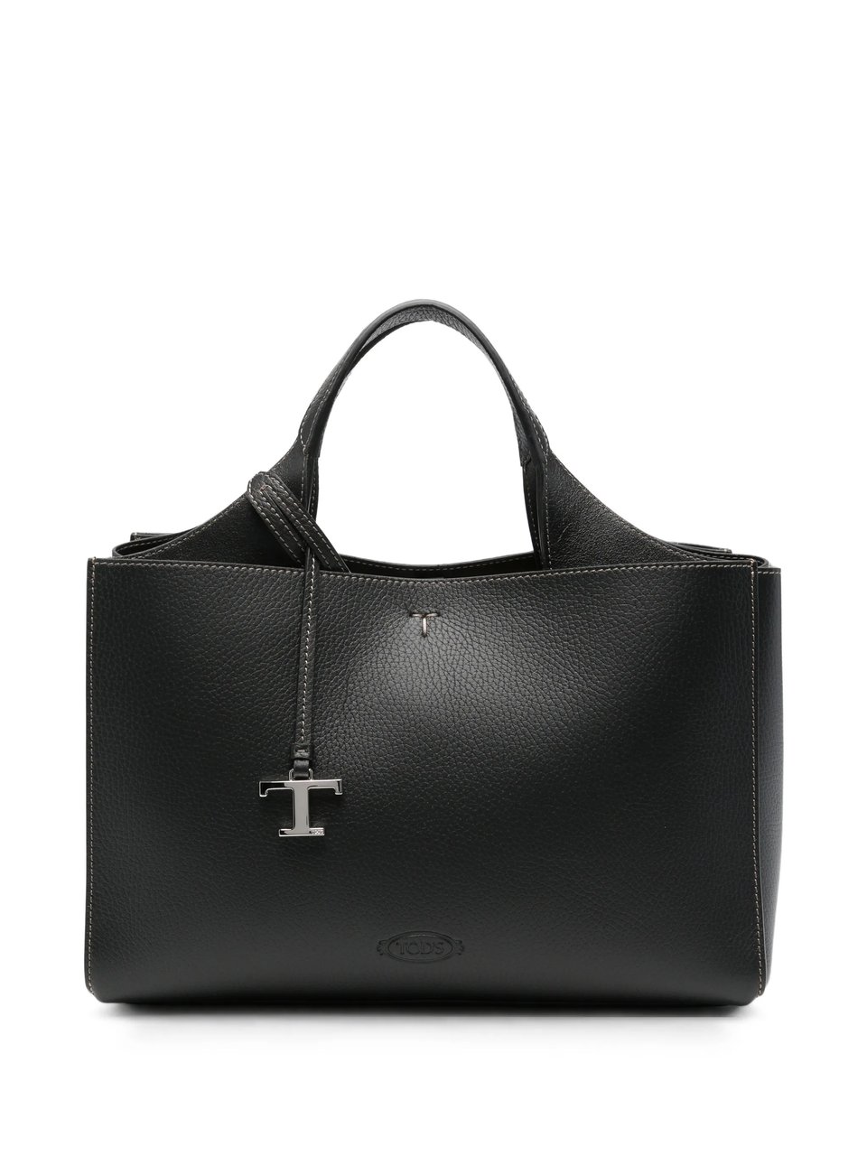 Tod's Structured Black Handbag with Dual Handles and Detachable Strap Zwart