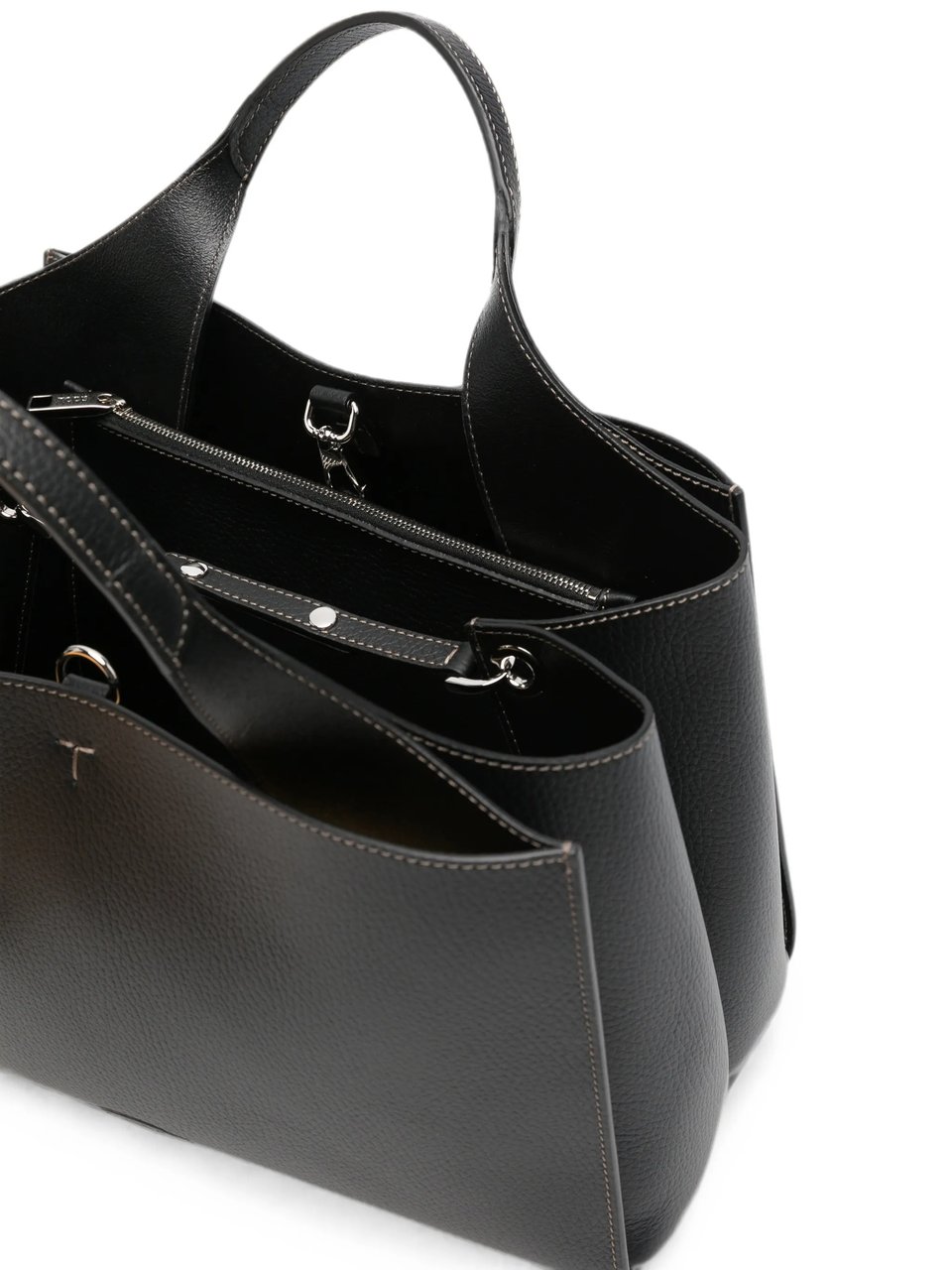 Tod's Structured Black Handbag with Dual Handles and Detachable Strap Zwart