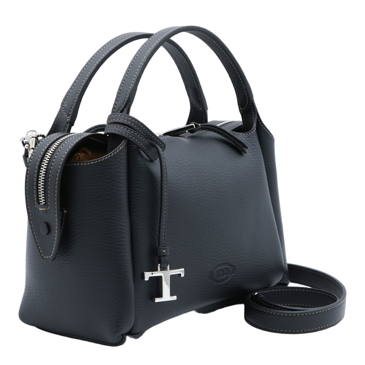 Tod's Structured Handbag with Pebbled Texture Zwart