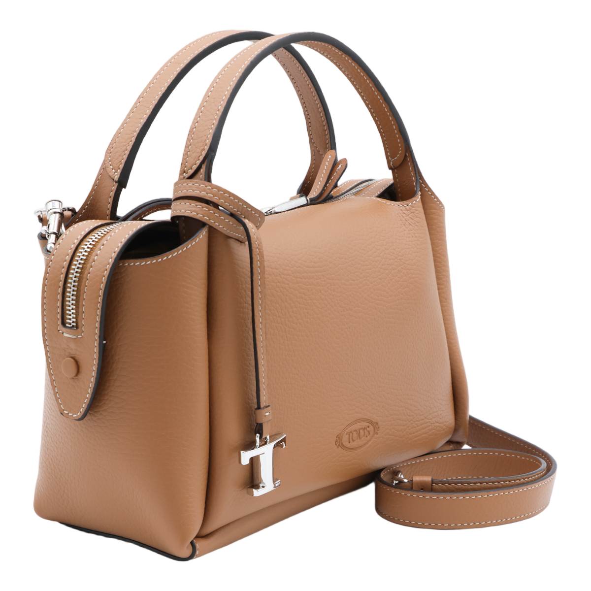 Tod's Structured Handbag with Smooth Pebbled Texture Bruin