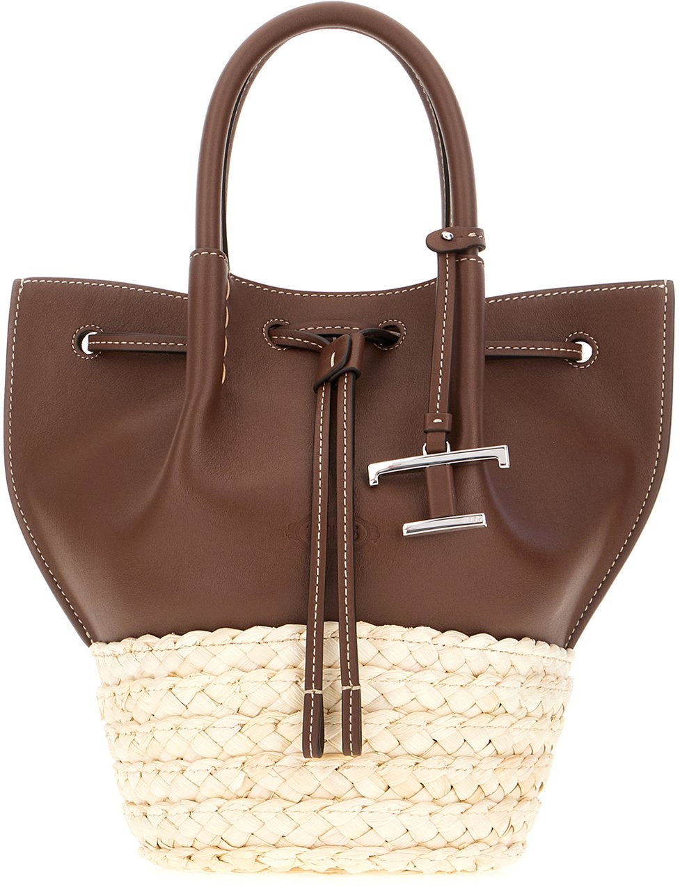 Tod's Tod's Two-tone rafia and leather shopping bag Divers