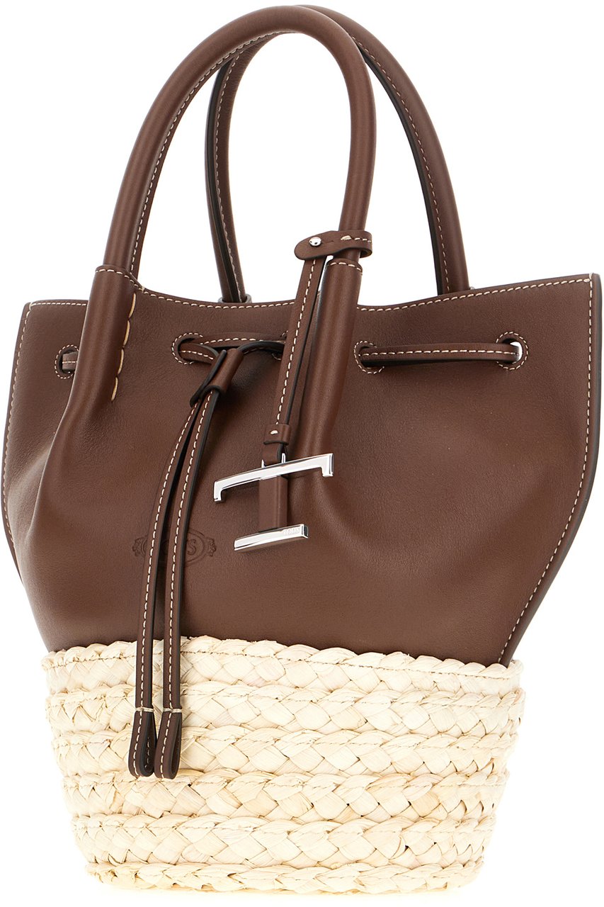 Tod's Tod's Two-tone rafia and leather shopping bag Divers