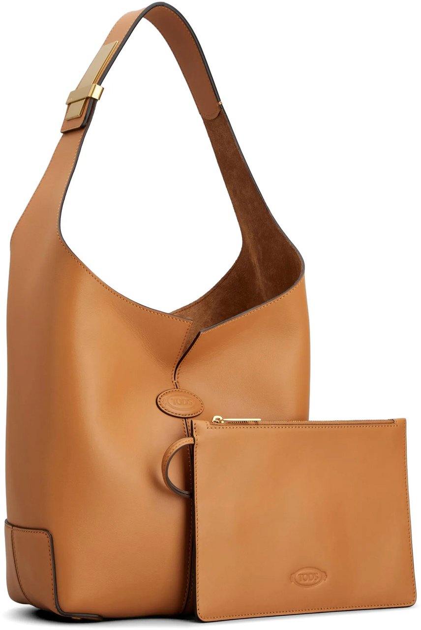 Tod's Tan Structured Leather Shoulder Bag Bruin
