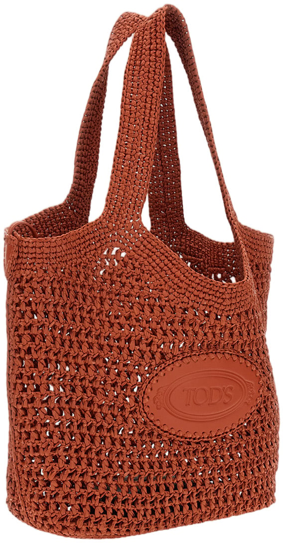 Tod's Red Medium Raffia Tote Bag Rood