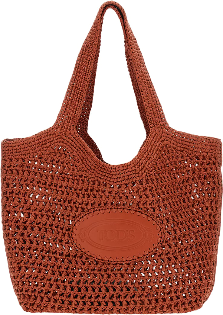 Tod's Red Medium Raffia Tote Bag Rood