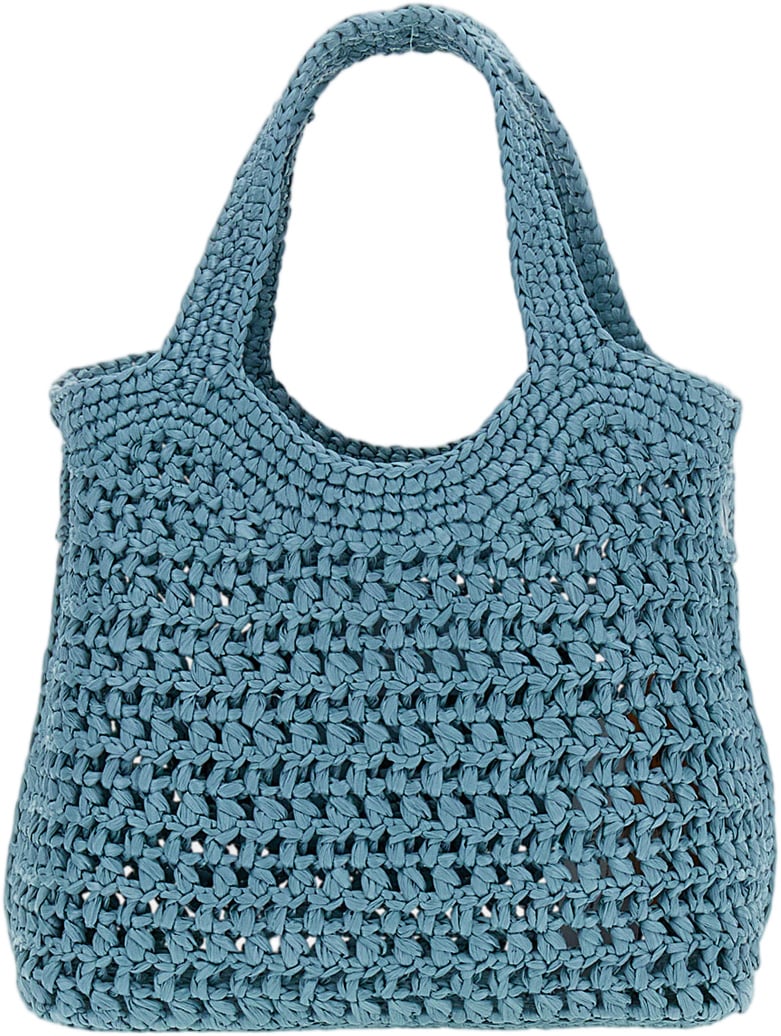 Tod's Hand-Crocheted Raffia Shopping Bag with Leather Details Blauw