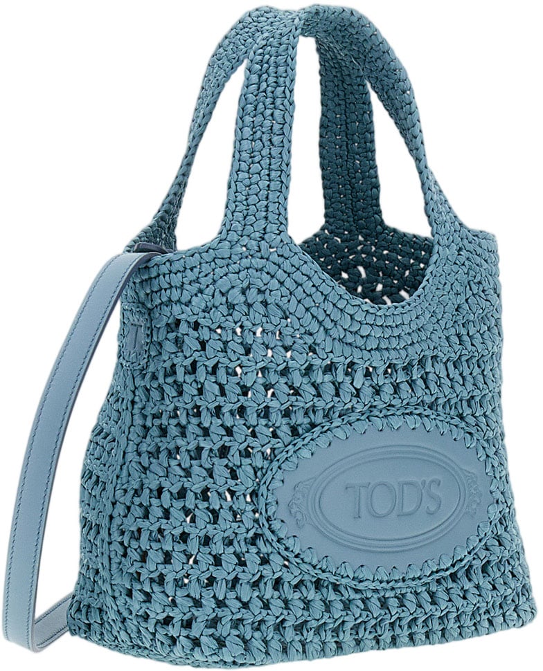 Tod's Hand-Crocheted Raffia Shopping Bag with Leather Details Blauw