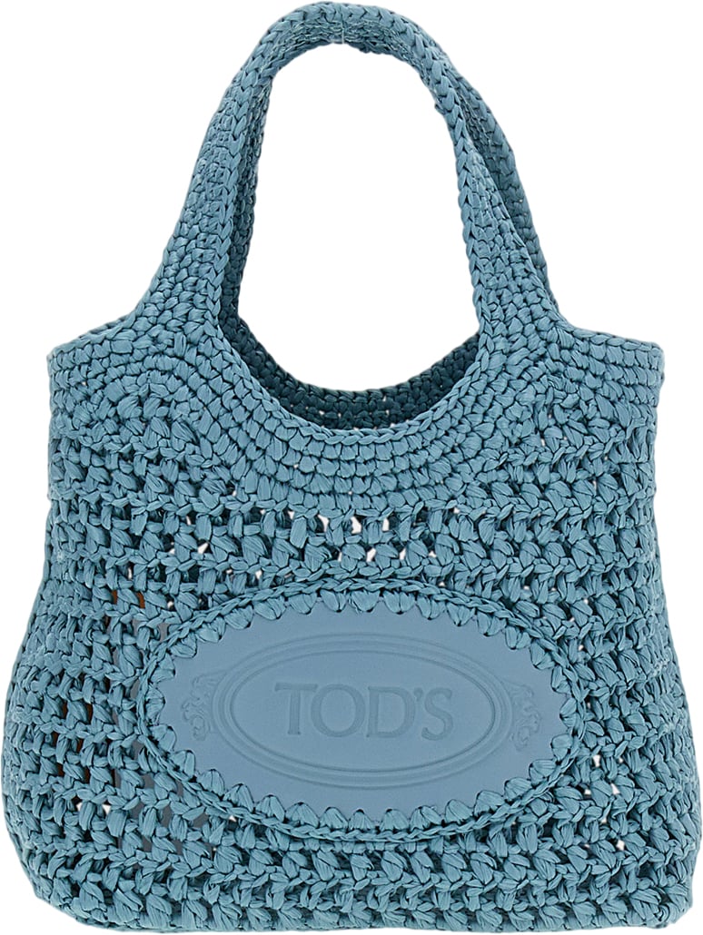 Tod's Hand-Crocheted Raffia Shopping Bag with Leather Details Blauw
