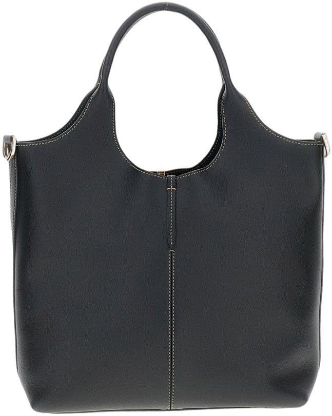 Tod's Black Structured Calfskin Shoulder Bag Zwart
