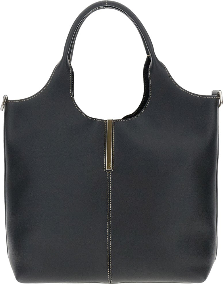 Tod's Black Structured Calfskin Shoulder Bag Zwart