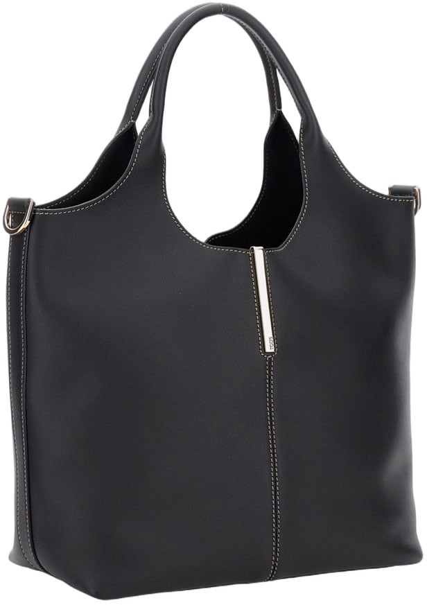 Tod's Black Structured Calfskin Shoulder Bag Zwart