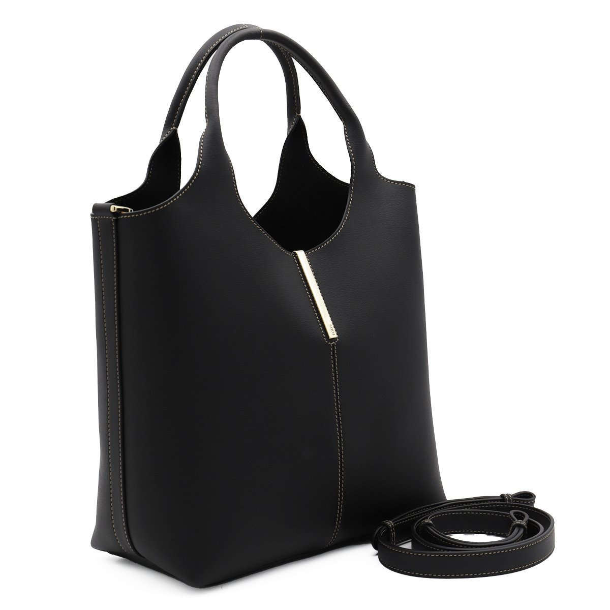 Tod's Structured Black Handbag with Gold-tone Accent Zwart