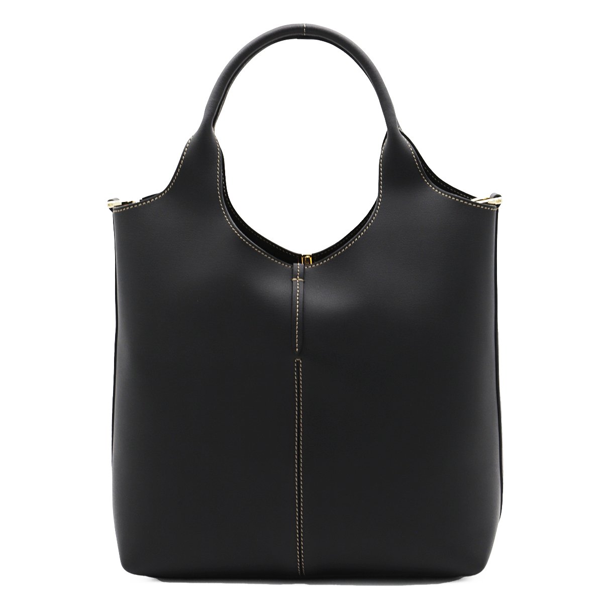 Tod's Structured Black Handbag with Gold-tone Accent Zwart