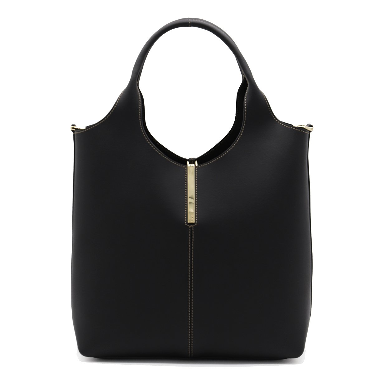 Tod's Structured Black Handbag with Gold-tone Accent Zwart