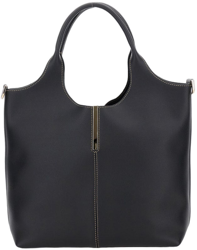 Tod's Black Structured Calfskin Shoulder Bag Zwart