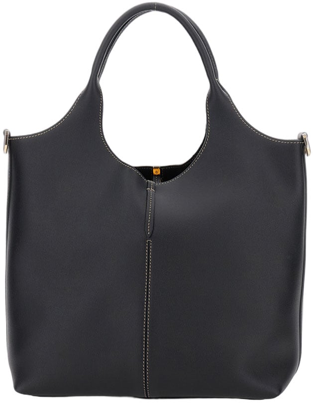 Tod's Black Structured Calfskin Shoulder Bag Zwart