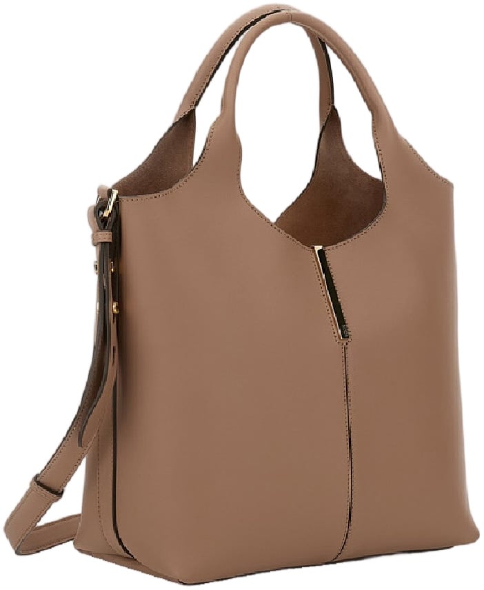 Tod's Structured Calfskin Leather Bag with Removable Shoulder Strap Neutraal