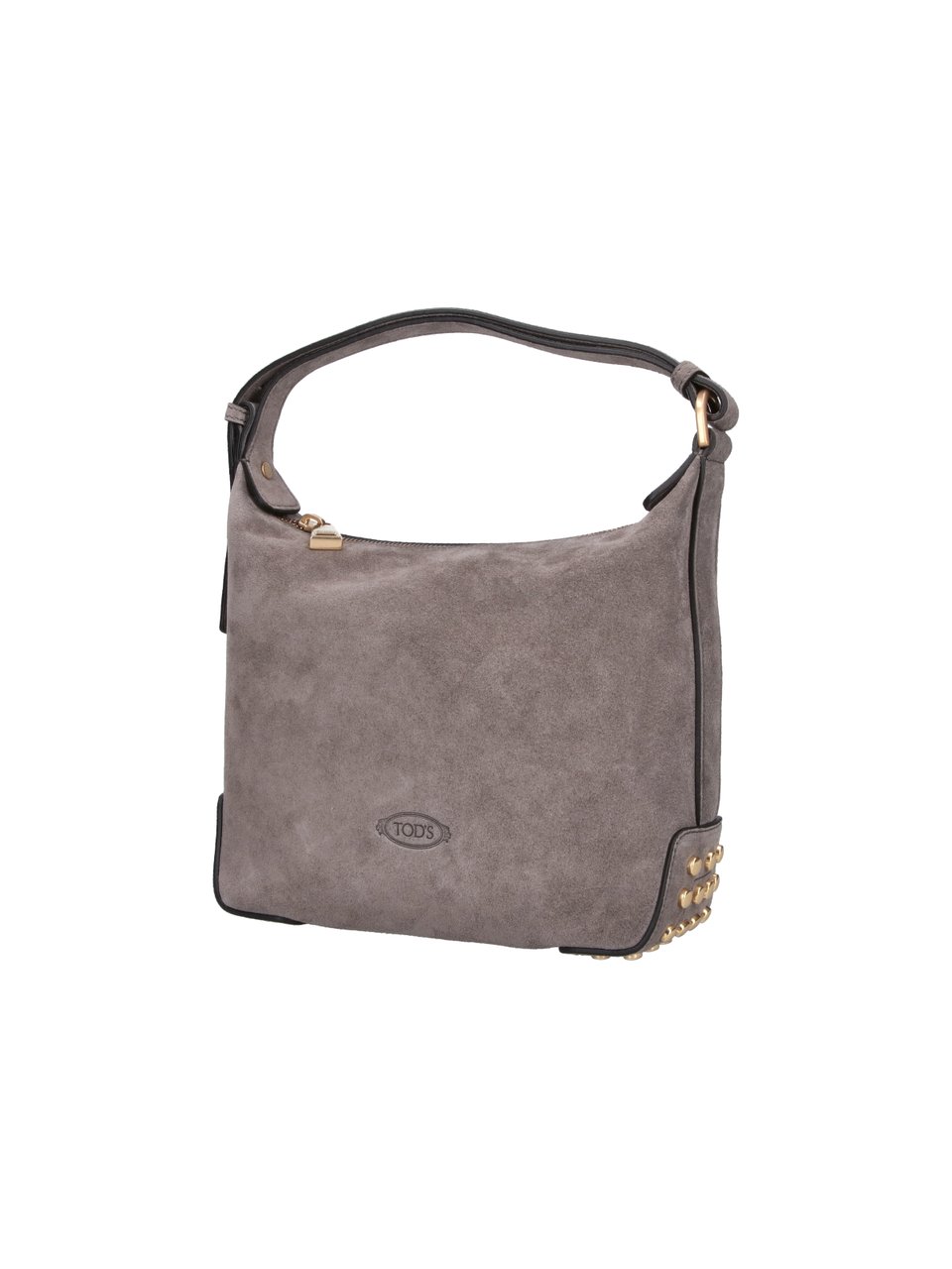 Tod's Grey Metal Dots Suede Shoulder Bag Grijs