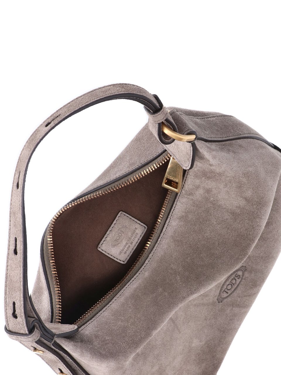 Tod's Grey Metal Dots Suede Shoulder Bag Grijs