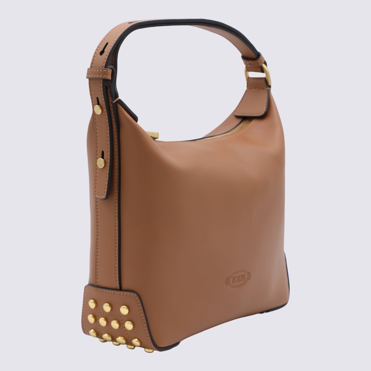 Tod's Structured Handbag with Smooth Finish and Gold-tone Accents Bruin