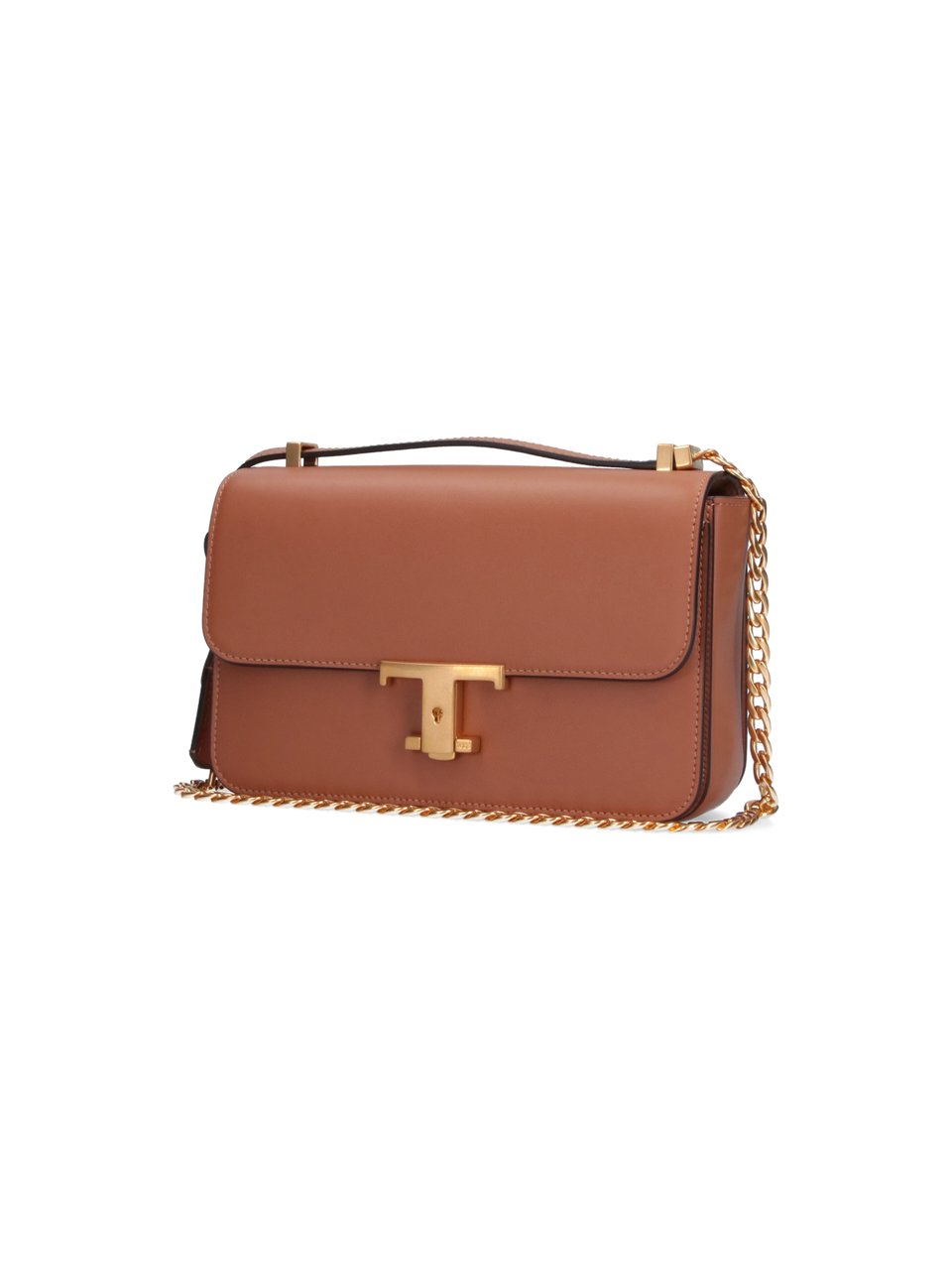 Tod's Structured Brown Leather Handbag with Gold-Tone Clasp Bruin