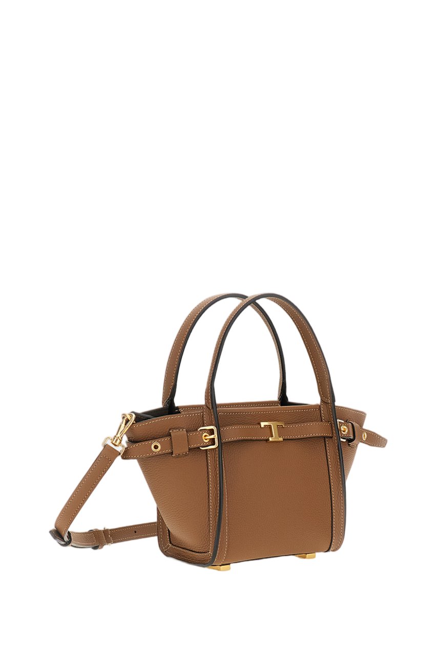Tod's Structured Mini Leather Tote Bag With Iconic Gold-Tone Detail Bruin