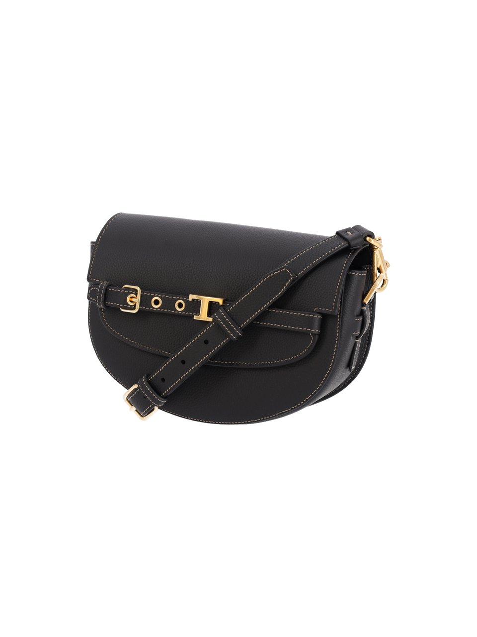 Tod's Black T Signature Calfskin Shoulder Bag Zwart