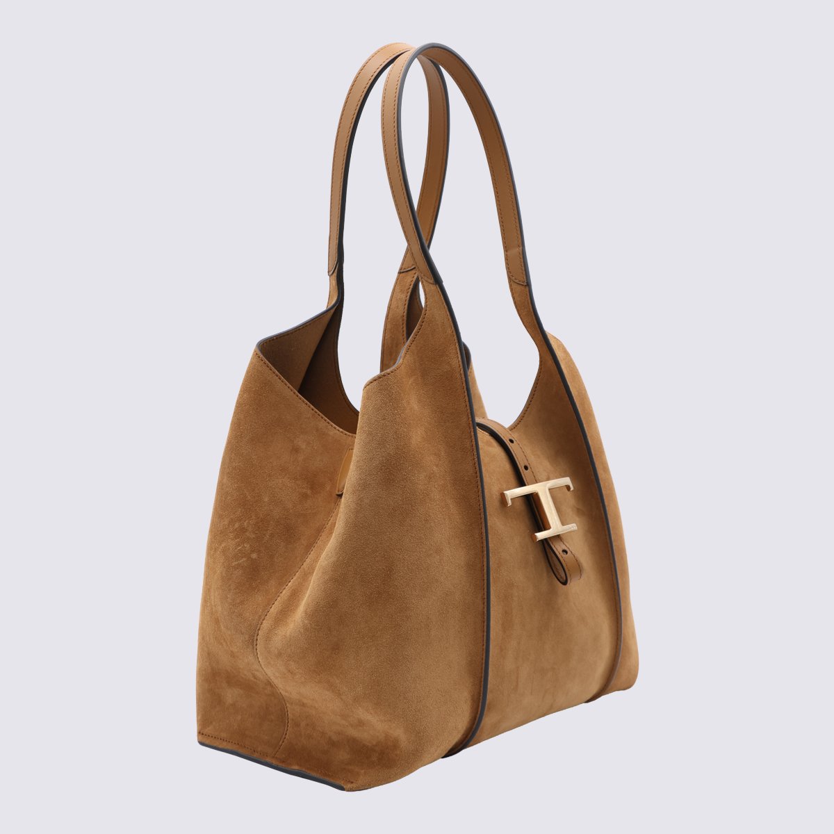 Tod's Suede Tote Bag with Metallic T-Buckle Bruin