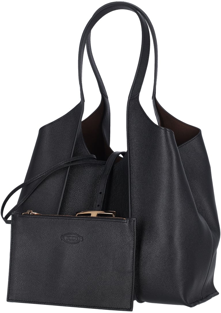 Tod's Structured Small Shopping Bag with T Pendant Closure Zwart